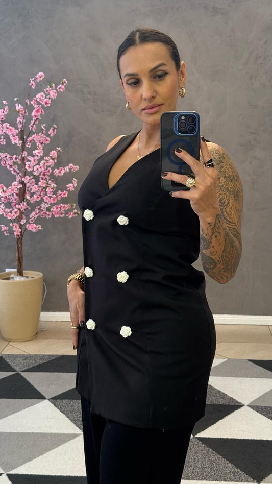 Colete/Vestido Curto Botão Rosas