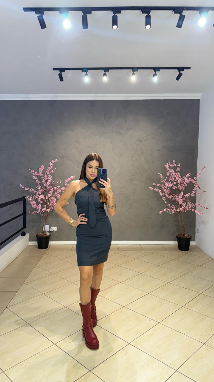 Vestido Curto Grafite Gravata